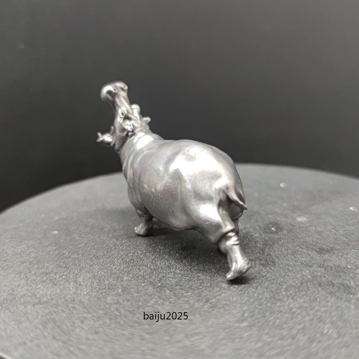 Old Black Brass Collection Open Mouth Hippo Model Statue Car Lucky Ornament