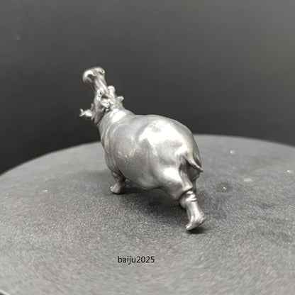 Old Black Brass Collection Open Mouth Hippo Model Statue Car Lucky Ornament