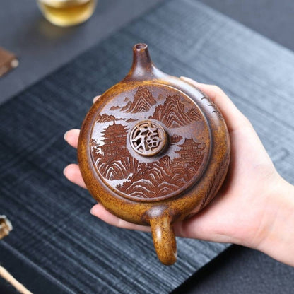 Yixing Zisha Teapot Dragon Tiger Carved Longgu Jinsa Clay 300ml Tea Pot