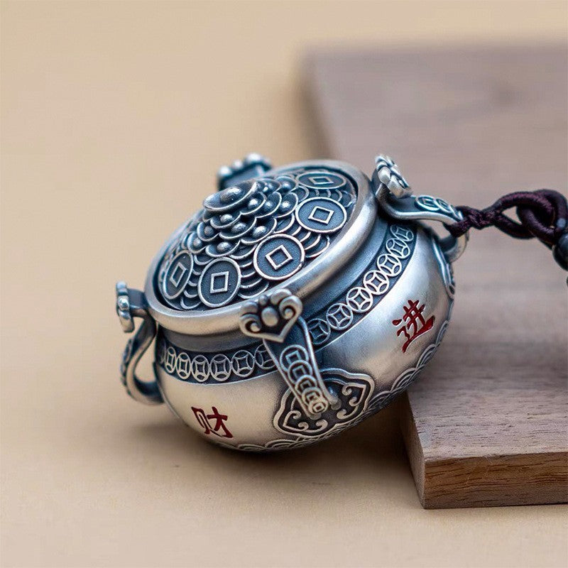 Rotating Treasure Bowl Pendant Lucky Wealth Ornament Vintage Handheld Piece