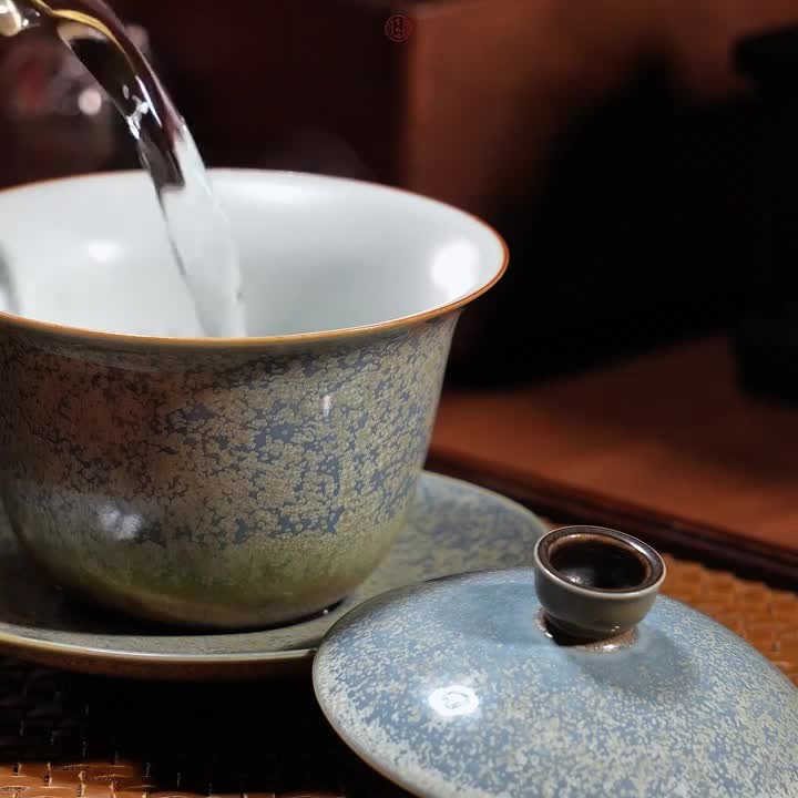 180ml Ceramic Gaiwan Tea Cup Set Kiln Glaze Lidded Gongfu Tea Bowl Saucer
