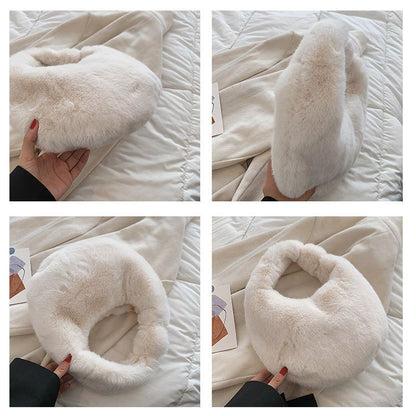 Small Half Moon Bag Warm Plush Bags Furry Short Handle Clutch Cute Handbag Purse