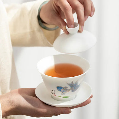 Cover Bowl Tea Cup Home New Style Ceramic Whiteware Large Cover Bowl Tea Bowl
