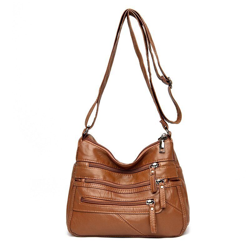 Women's Soft Leather Shoulder Bags Multi-Layer Crossbody Bag Handbag