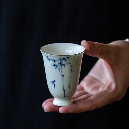 White Porcelain Hand-painted Bamboo Teacup Vintage Tea Bowl Tea-tasting Cup