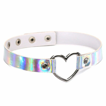 Leather Heart Choker Collar Punk Goth Adjustable Rivet Necklace Love O-Ring New