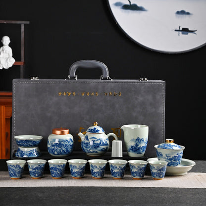 Complete Tea Set True Jingdezhen Blue And White Flower Country Kung Fu Tea Set