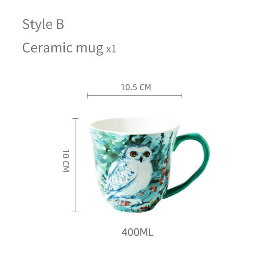 Handpainted Ceramic Tea Mug, Deer Cup, Owl Mug, Fox Mug