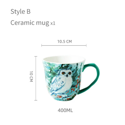 Handpainted Ceramic Tea Mug, Deer Cup, Owl Mug, Fox Mug