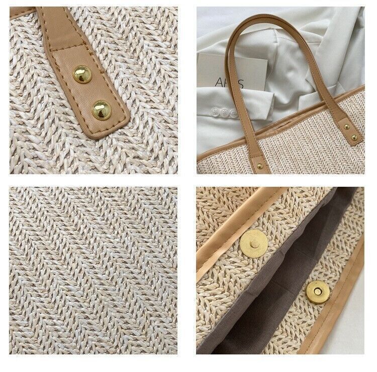 Women Jute Shoulder Handbag Tote Bag for Travel Beach Park Grocery Shopping