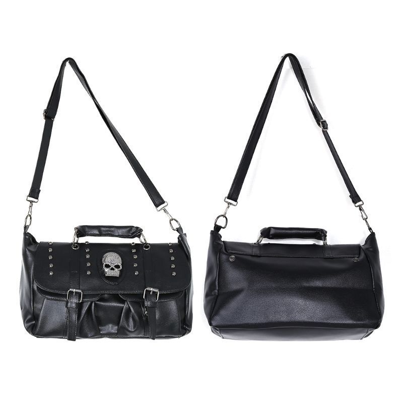 Punk Style Handbag Synthetic Leather Skull Tote Bag Large Shoulder Bag Crossbody