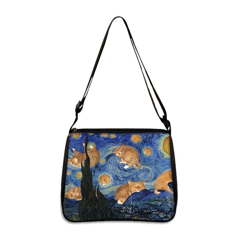 Funny Cat Cosplay Messenger Bag Handbag Canvas Underarm Shoulder Bags Crossbody