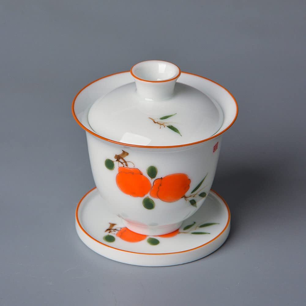 100ml Hand Painted Persimmon Pattern Gaiwan Teacup Porcelain Tea Bowl Tea Set
