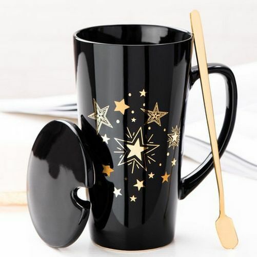 500ml Couple Cup 15x8.5cm Ceramic Coffee Mugs With Spoon & Cover Drinkware Gifts