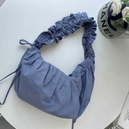 Drawstring Strap Shoulder Bag Pleated Handbags Large Cloth Totes Underarm Bags