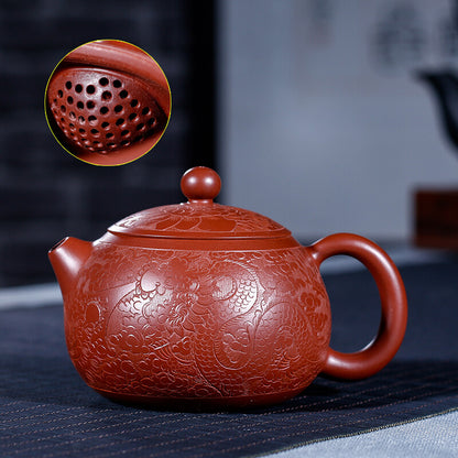 Real Yixing Zisha Tea Pot Dahongpao Clay Pot Ball Shaped Infuser Holes Carved