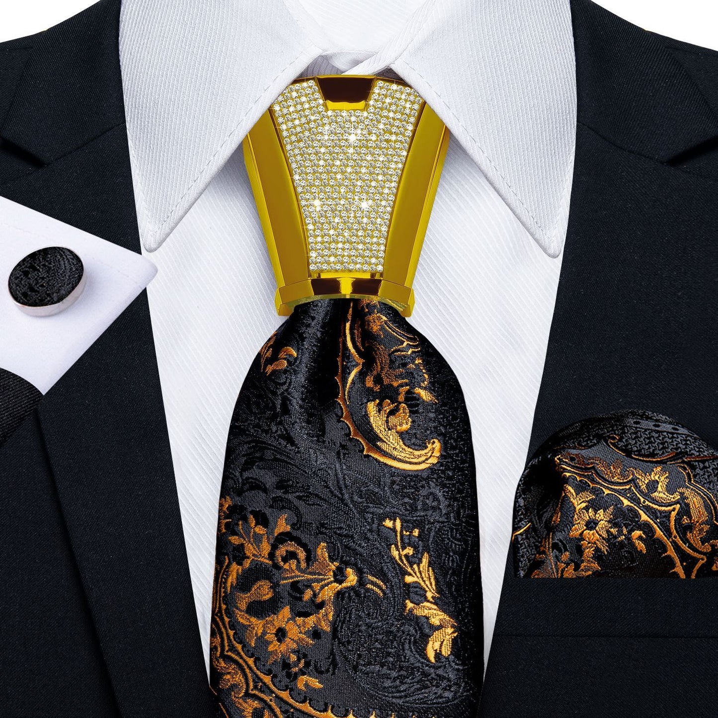 Men Necktie 3Pcs Luxury Striped Ties Cufflinks Pocket Square Wedding Accessories