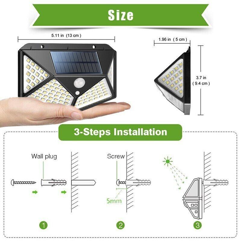 Lampara Solar LED con Sensor de Movimiento para Pared Casa Patio Exteriores