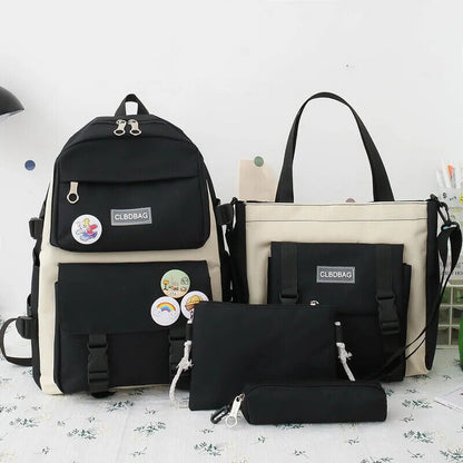5 Pcs Sets Kids School Backpack Women's Bag Girls Students Bag Rucksack