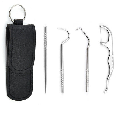 Metal Toothpick Floss With Storage Bag Stainless Steel Teeth Cleaning Oral Care*