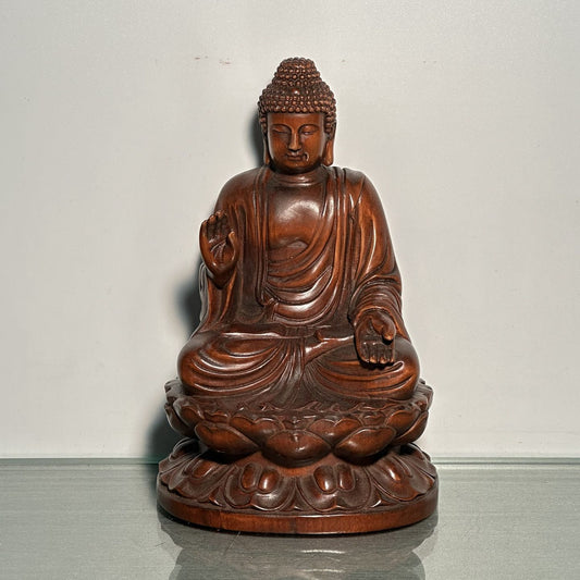 Vintage Chinese Wooden Carved Tathagata Buddha Statue Home Decor Wood Sculpture