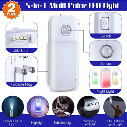 Emergency Power Failure Night Lights, 5-In-1 Multi Color LED Light, Rechargeable