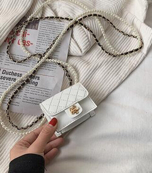 Leather Bag Women Hanging Neck Bags Earphone/Lipstick/Keys bag Pearls Waist Pack