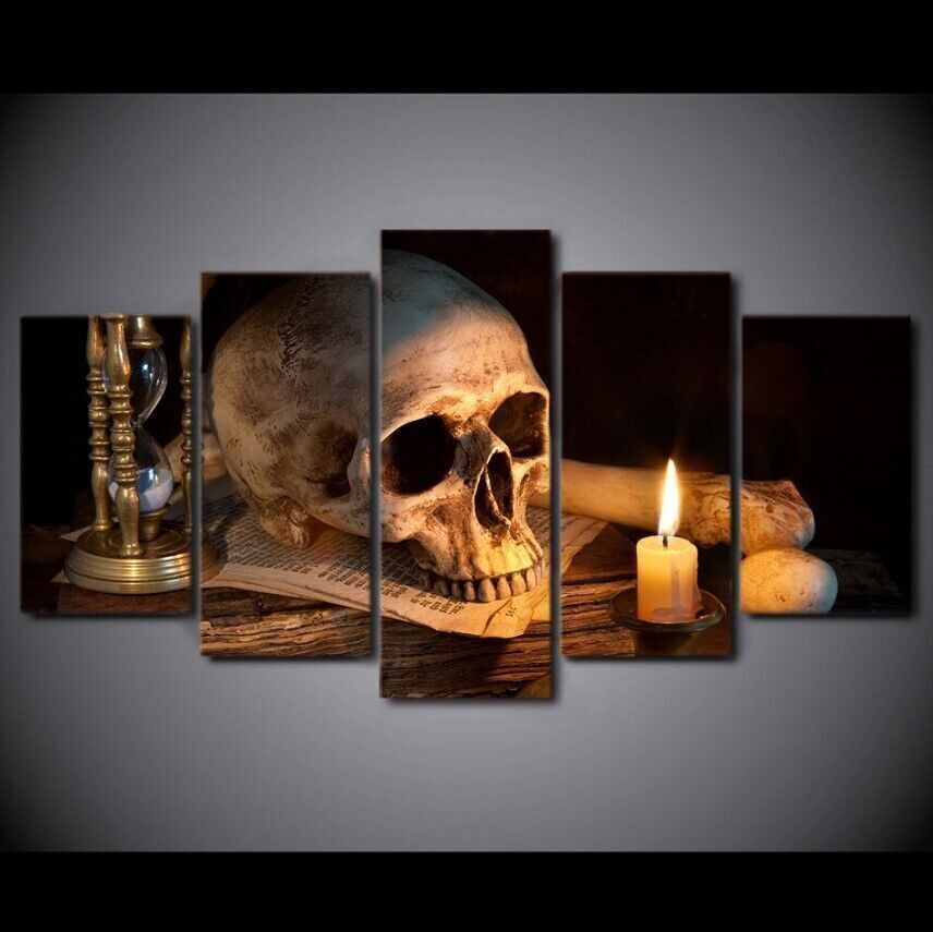 5Pcs Wall Art Canvas Painting Picture Home Decor Modern Abstract Skull Candle