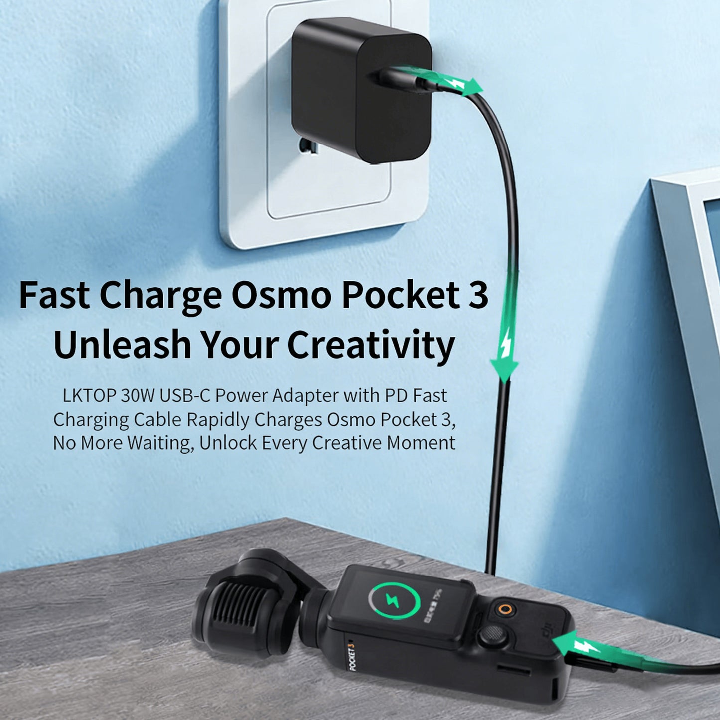 LKTOP 30W USB-C Power Adapter – Fast Charge DJI Mini 4 Pro/Air 3/Osmo & More