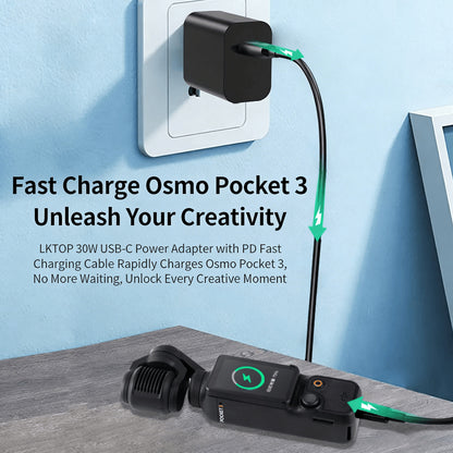LKTOP 30W USB-C Power Adapter – Fast Charge DJI Mini 4 Pro/Air 3/Osmo & More