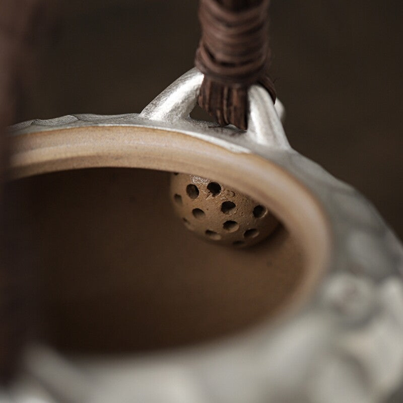 Solid Silver Pottery Tea Pot Ball Shaped Infuser Holes Health Care Pot Handmade