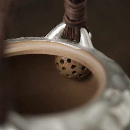 Solid Silver Pottery Tea Pot Ball Shaped Infuser Holes Health Care Pot Handmade