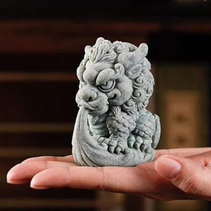 Cute Kylin Sandstone Tea Pet Ornament 8cm 3.2in Chinese Desktop Decor Tea Play