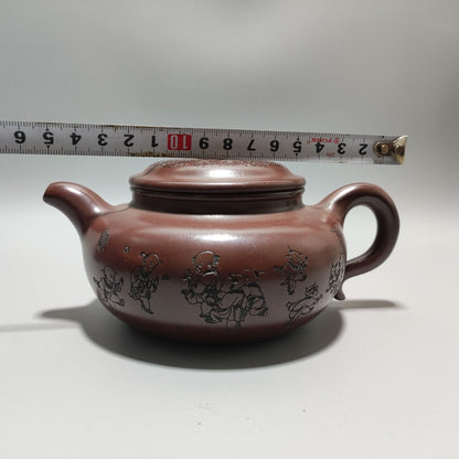 Vintage China Yixing Purple Clay Teapot Zisha Ceremony Carving Collectible Rare