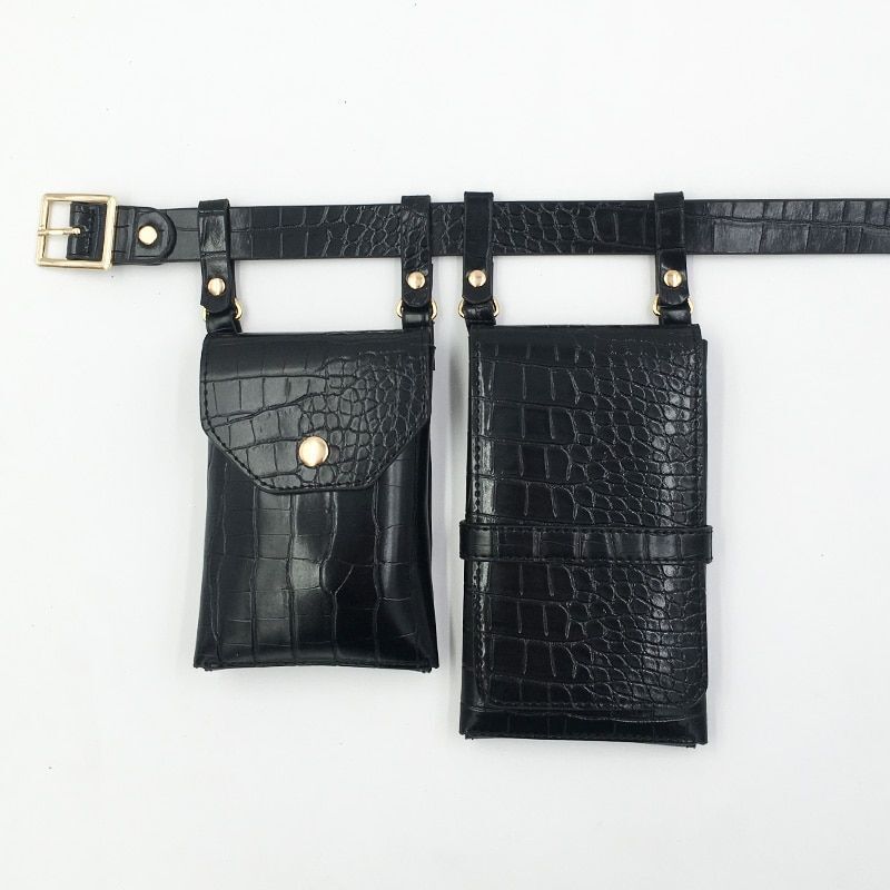 2 PCS Women Belt Bag Leather Flap Fanny Pack Shoulder Crossbody Chest Bag Purse