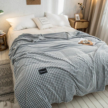 Blankets Plaid Beds Coral Fleece Gray Color Single/Queen/King Flannel Bedspreads