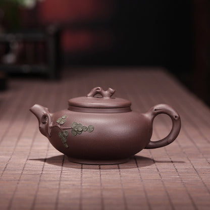 4.9"Collect China Yixing Zisha Pottery Purple Clay 110ML 7 Hole Tpine Tree Eapot