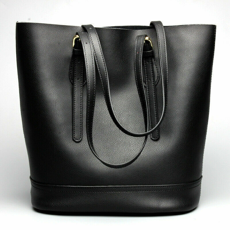 Women's Genuine Leather Shoulder Tote Handbag Shopping Large Capacity Bucket Bag
