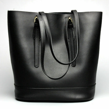 Women's Genuine Leather Shoulder Tote Handbag Shopping Large Capacity Bucket Bag