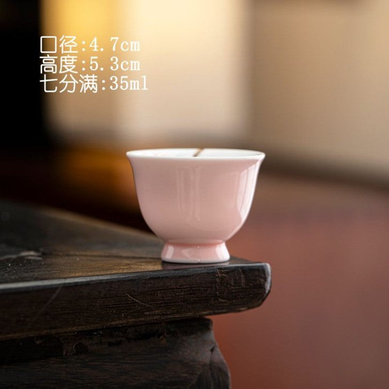 Underglaze Colour Interior Painted Peach Blossom Pink Hand Drawn Small Tea Cup