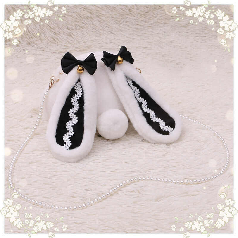 Lolita Kawaii Crossbody Bag Furry Cute Rabbit Bunny Ear Pearl Shoulder Hand Bag