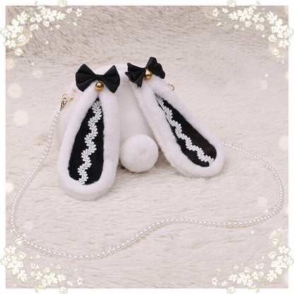 Lolita Kawaii Crossbody Bag Furry Cute Rabbit Bunny Ear Pearl Shoulder Hand Bag
