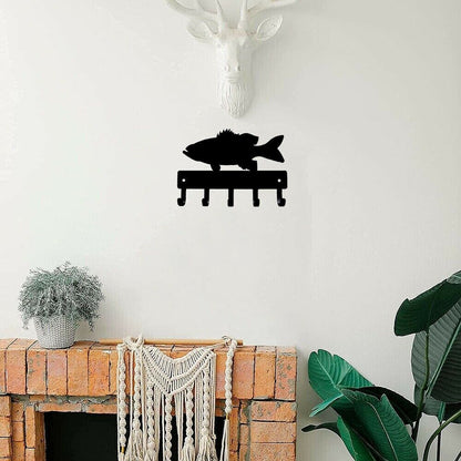 Bass Fish Key Rack Hanger Wall Mounted Hook Up Iron Wall Stickers Wall Art Home