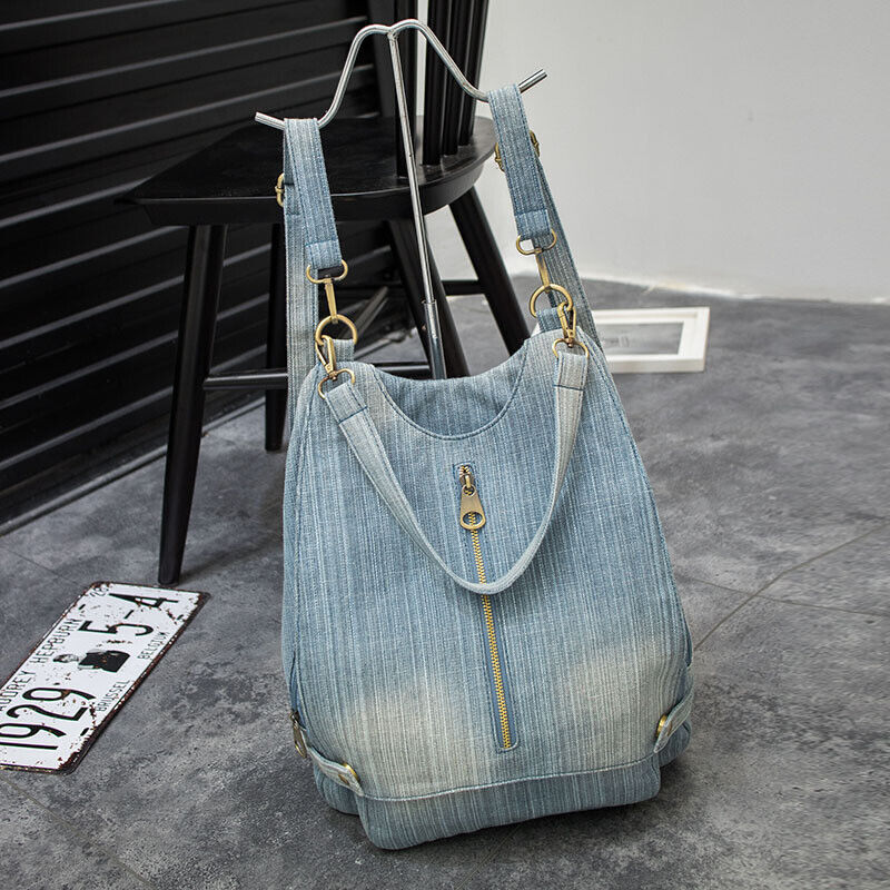 Convertible Denim Backpack Rucksack Daypack Travel Bag Purse Shoulder Bag Hobo