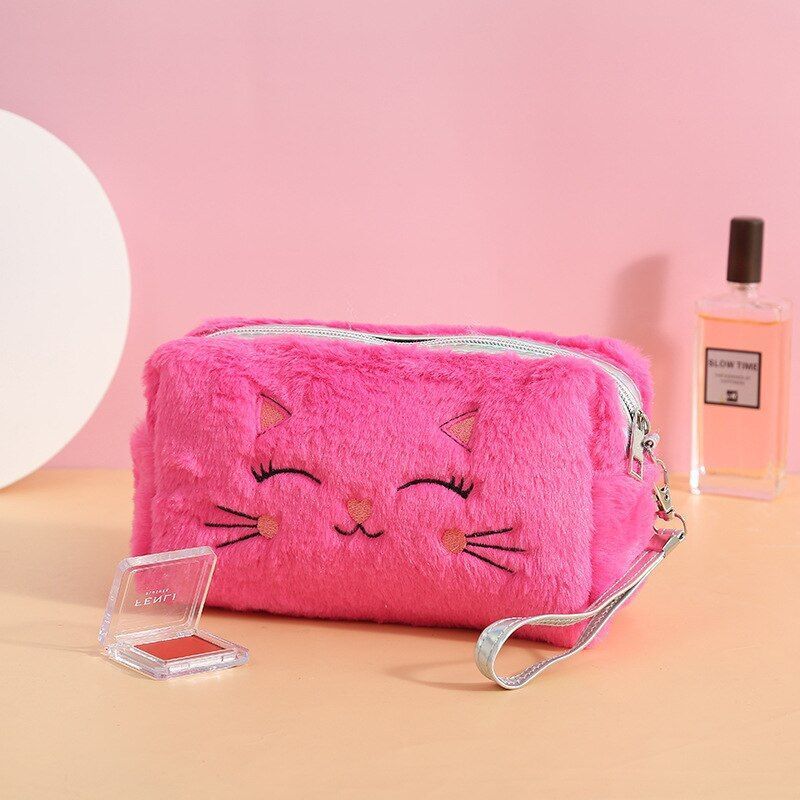 Cosmetic Bag Plush Makeup Purse Beauty Case Travel Toiletry Makeup Bag 7*11*8 cm