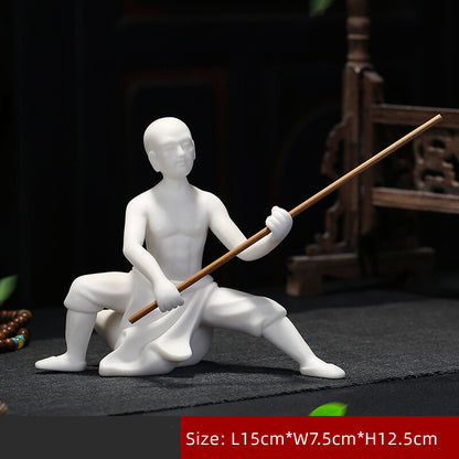 Kungfu Boy Shaolin Monk Statue Ceramic Tea Pet Home Decoration Tea Play Ornament