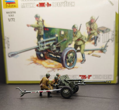 1/72 WWII Soviet Union ZIS-3 Anti-tank Battery 3pc Soldiers Finished Scene Model