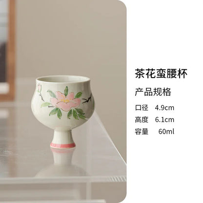 Hand Drawing High Foot Tea Cup Ceramic Thin Waist Tea Set Tasting Cup Household
