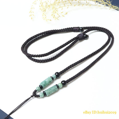 Natural Jade Bead Necklace Jadeite Round Bead Green Flower Tube Cord for Pendant