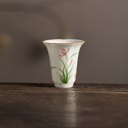 Ceramic Tea Cup Handpainted Chinese Kungfu Cup Scent Cup Floral Designing 45ml